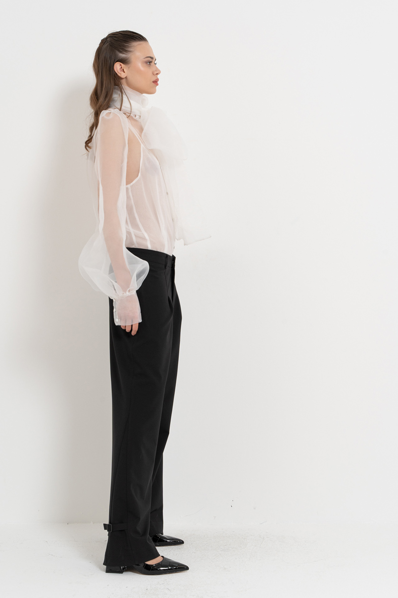 Offwhite Tie-Neck Organza Shirt