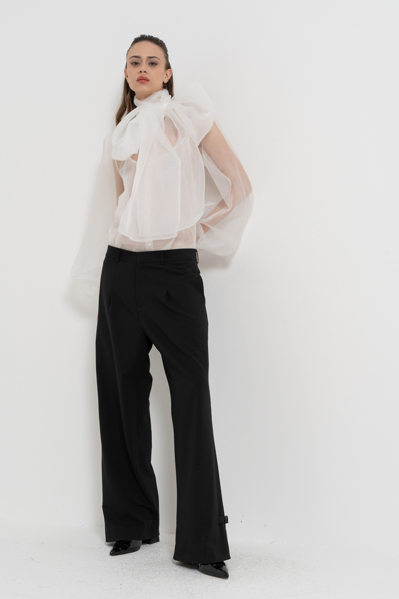 Offwhite Tie-Neck Organza Shirt