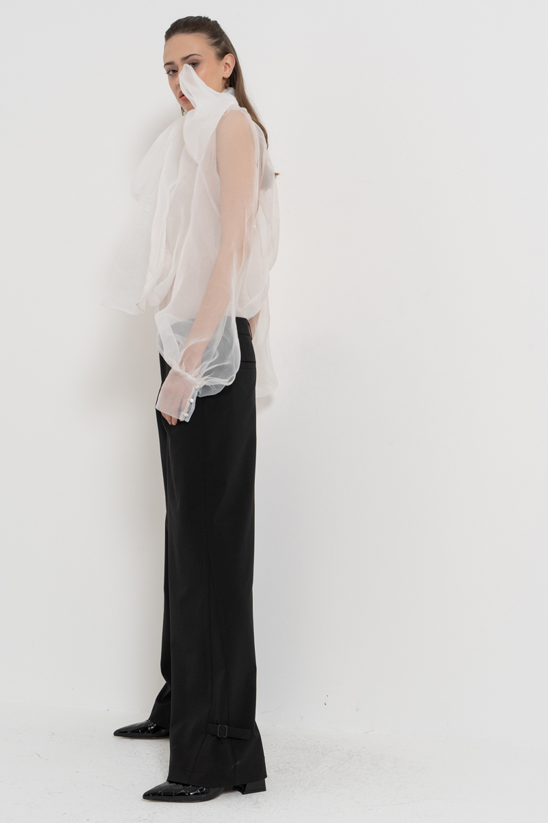 Offwhite Tie-Neck Organza Shirt