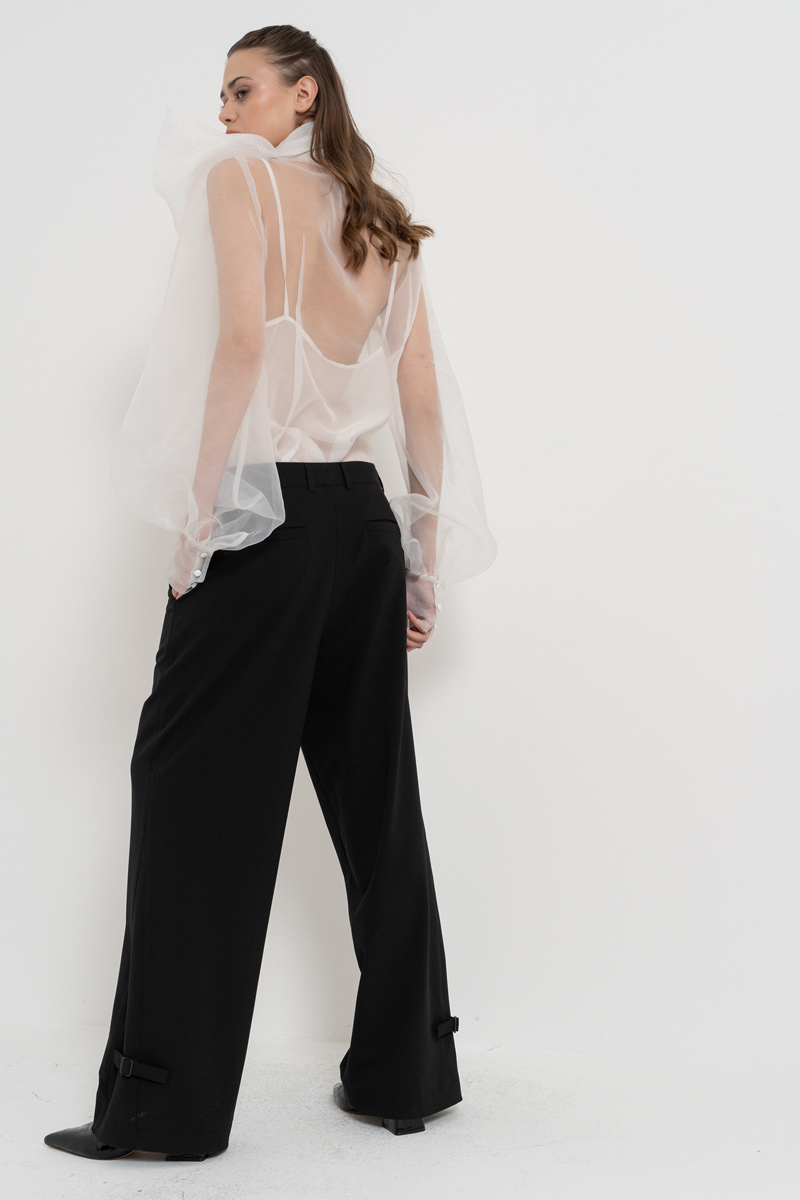 Offwhite Tie-Neck Organza Shirt