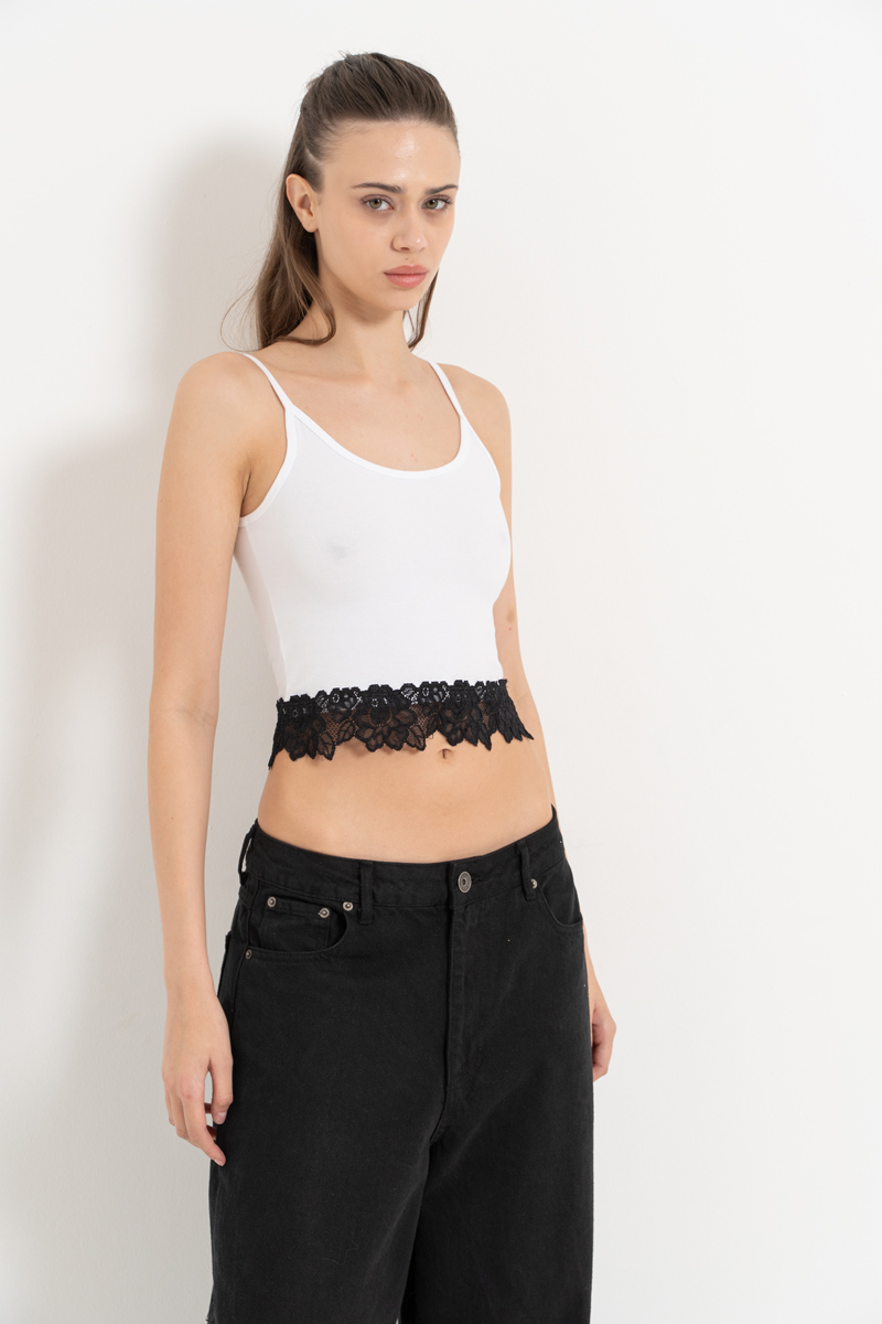 White Lace-Hem Crop Cami