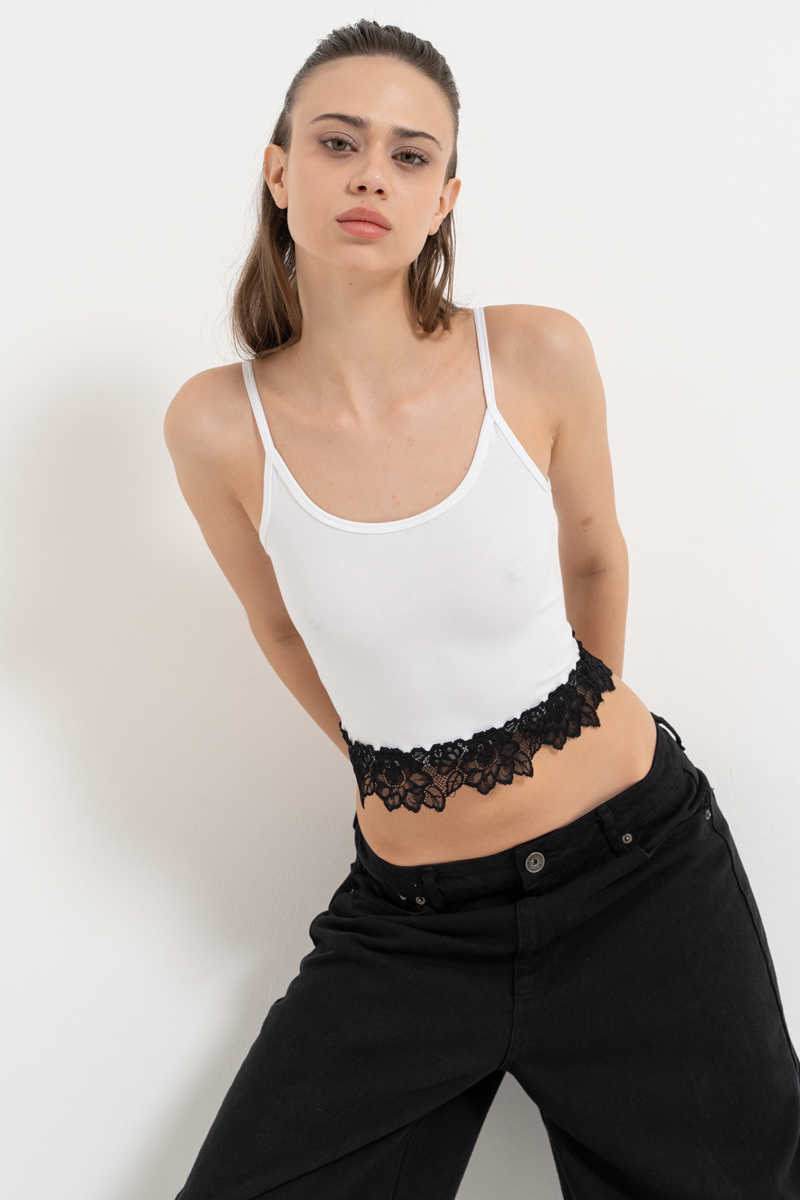 White Lace-Hem Crop Cami