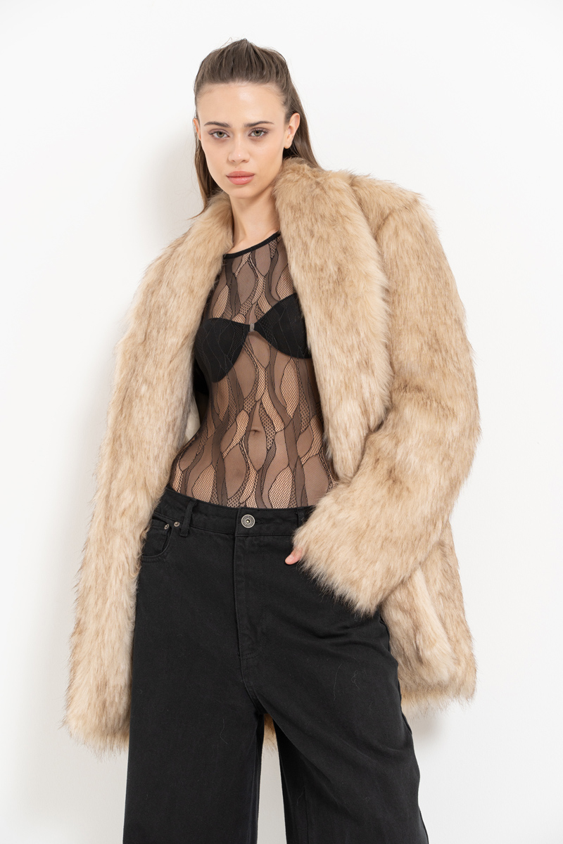 Wholesale Beige Faux Fur Coat