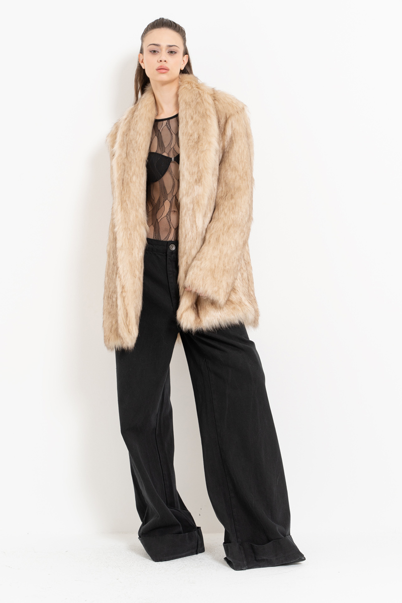 Wholesale Beige Faux Fur Coat
