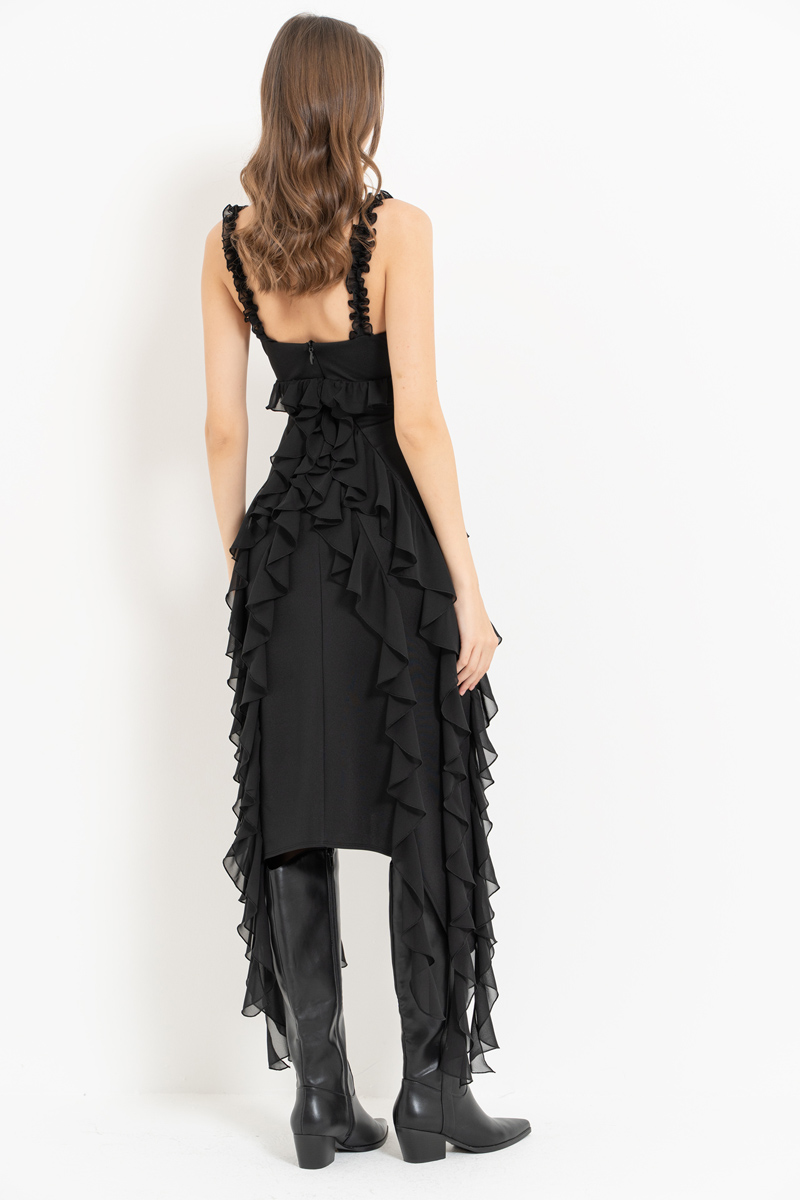 Black Ruffle-Trim Cami Dress