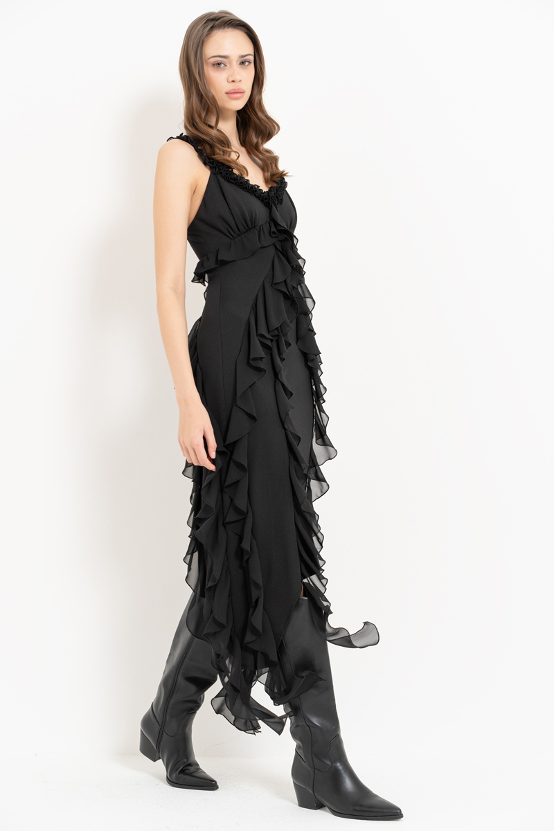 Black Ruffle-Trim Cami Dress