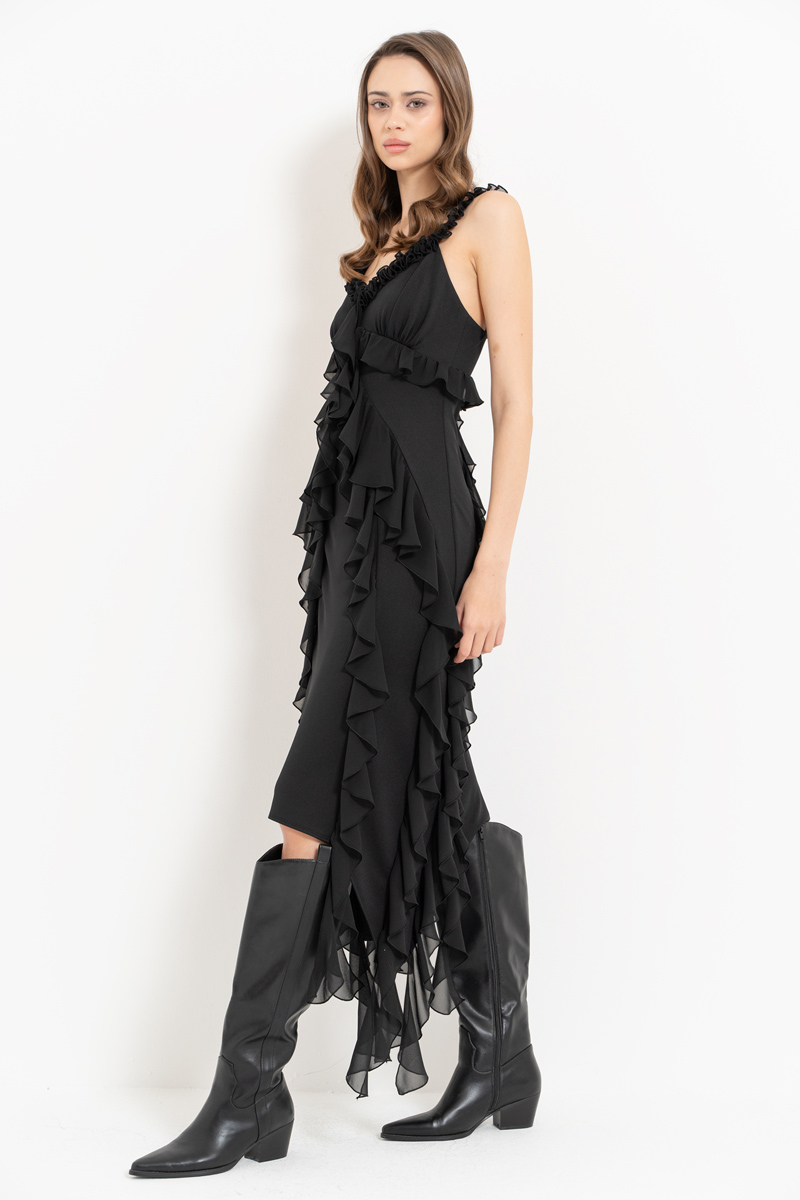 Black Ruffle-Trim Cami Dress