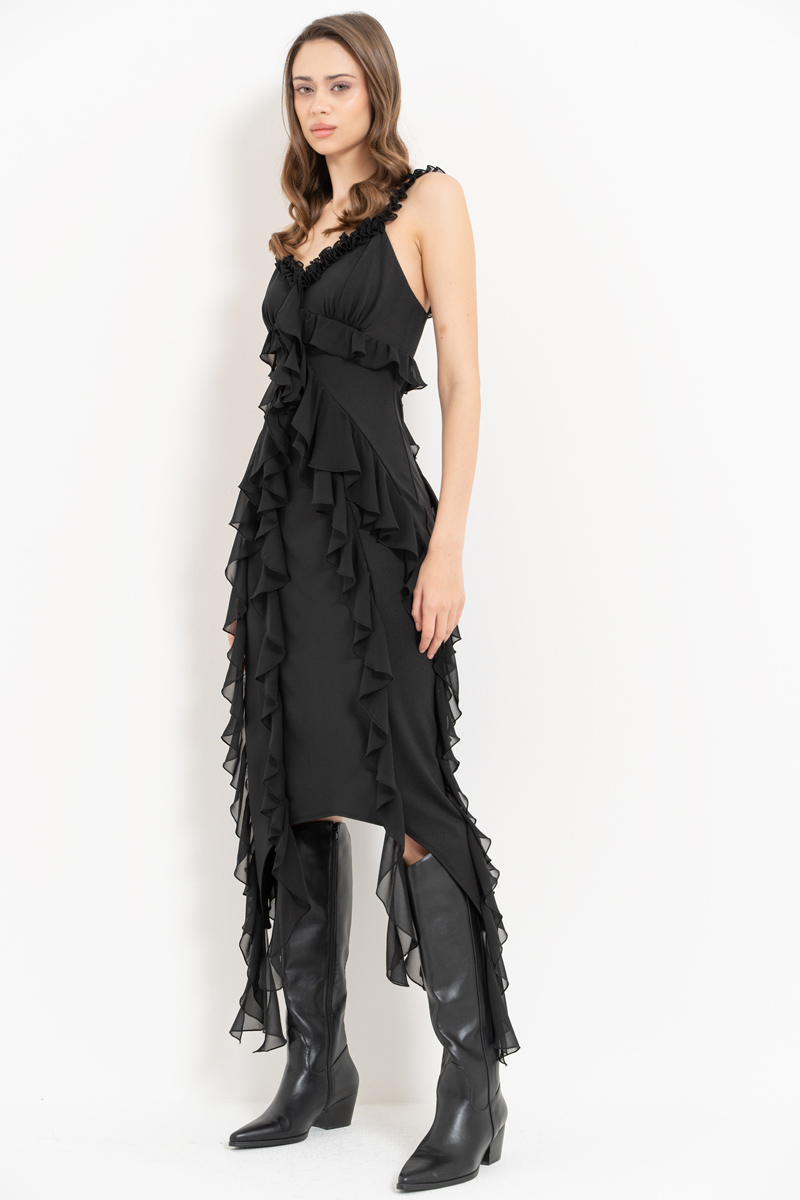 Black Ruffle-Trim Cami Dress