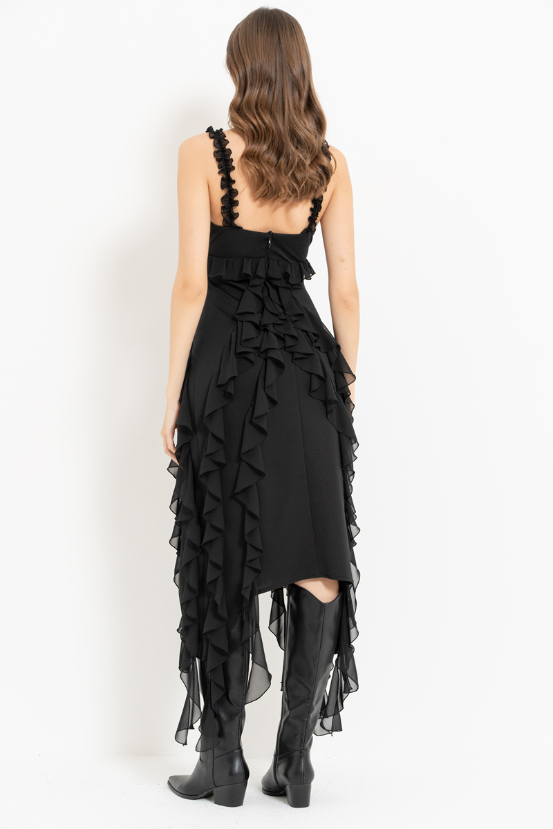 Black Ruffle-Trim Cami Dress