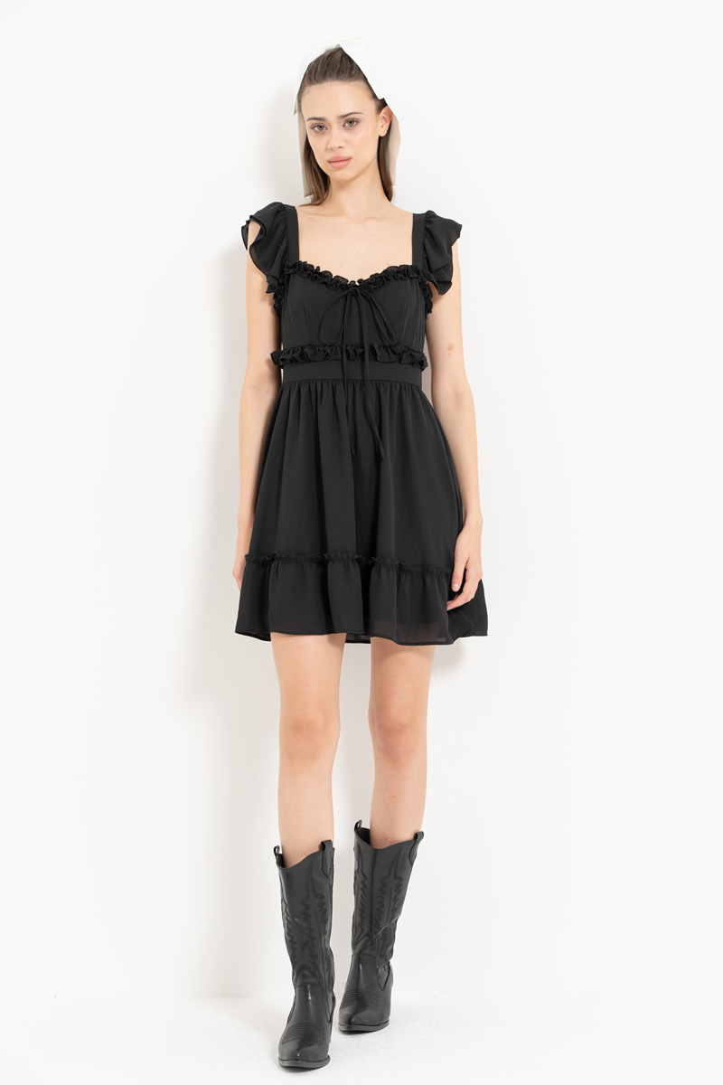 Black Ruffle Chiffon Cami Dress