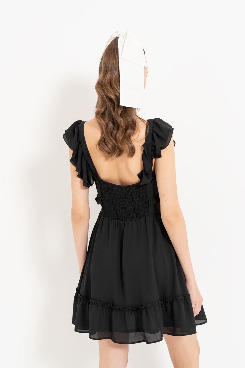 Black Ruffle Chiffon Cami Dress