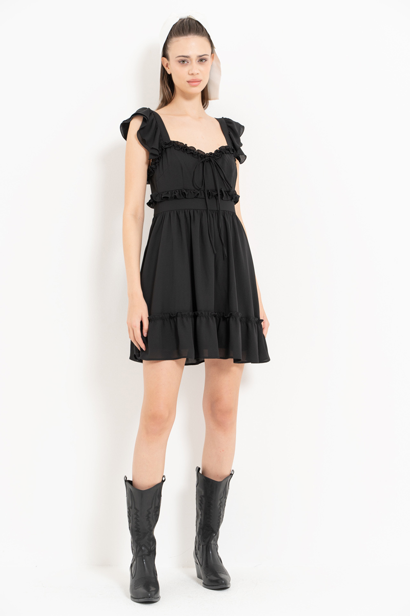 Black Ruffle Chiffon Cami Dress