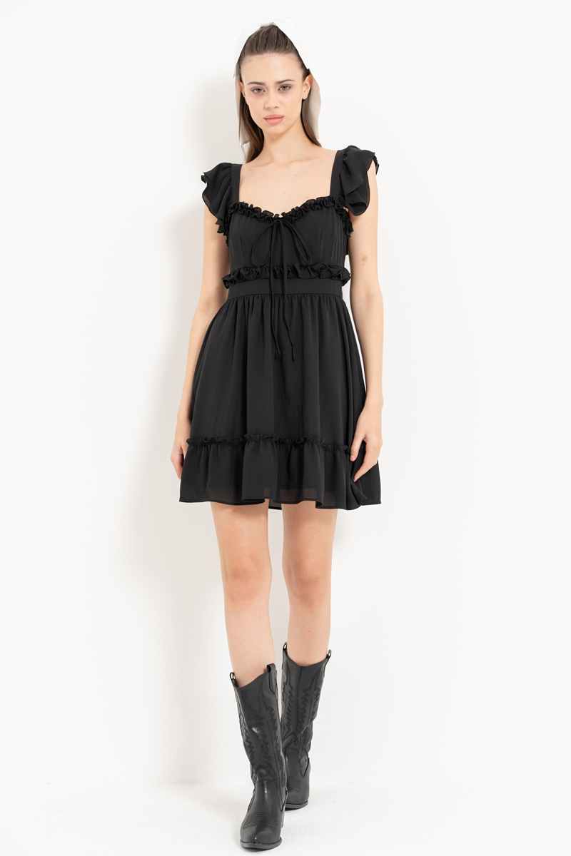 Black Ruffle Chiffon Cami Dress