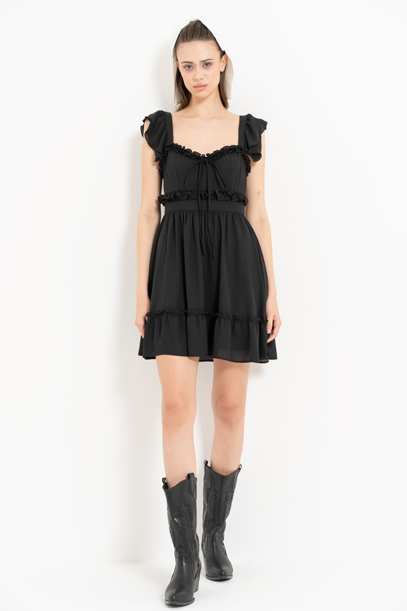 Black Ruffle Chiffon Cami Dress