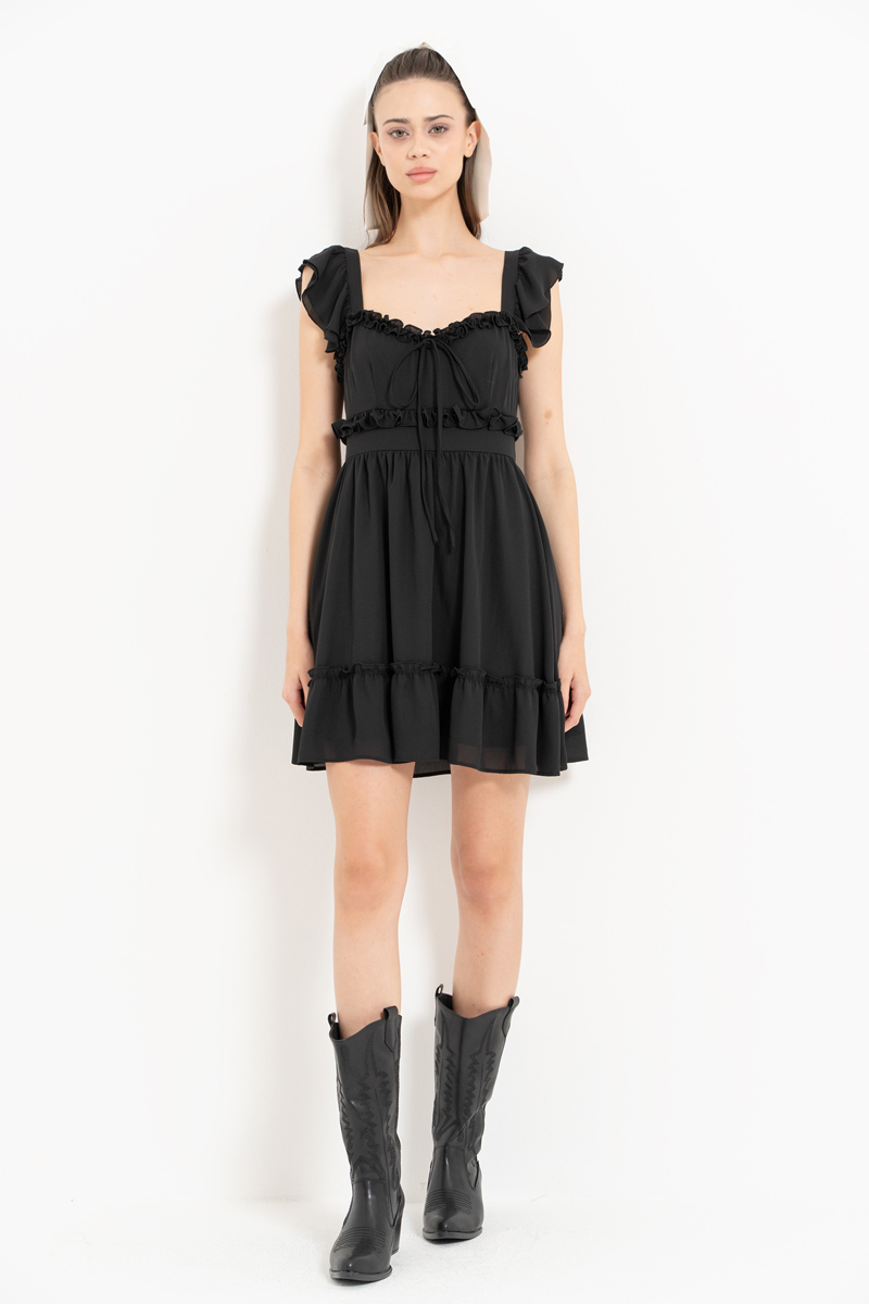 Black Ruffle Chiffon Cami Dress