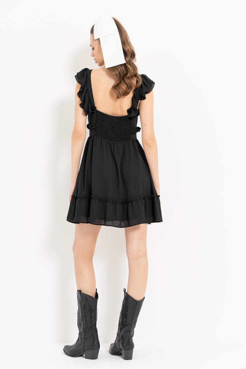 Black Ruffle Chiffon Cami Dress