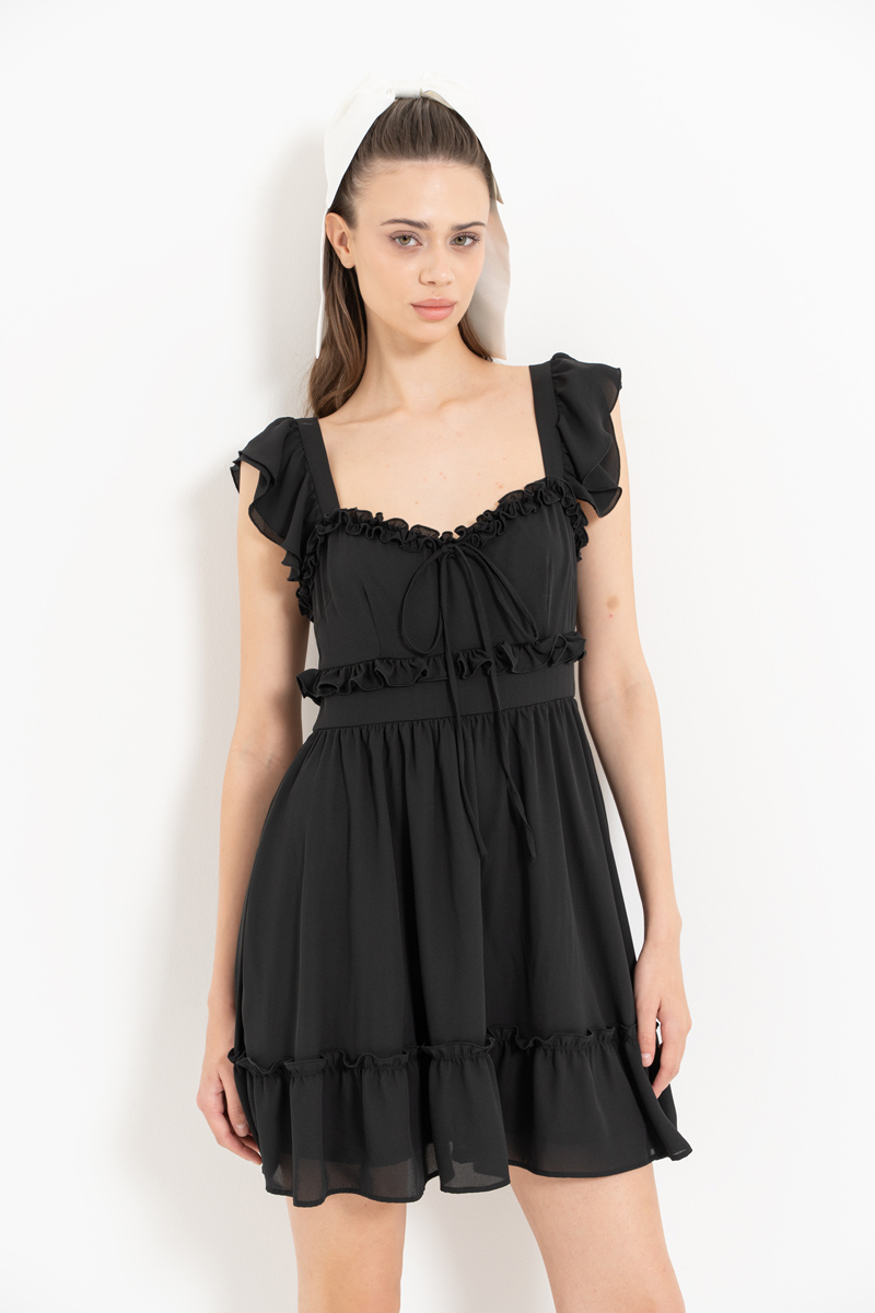 Black Ruffle Chiffon Cami Dress