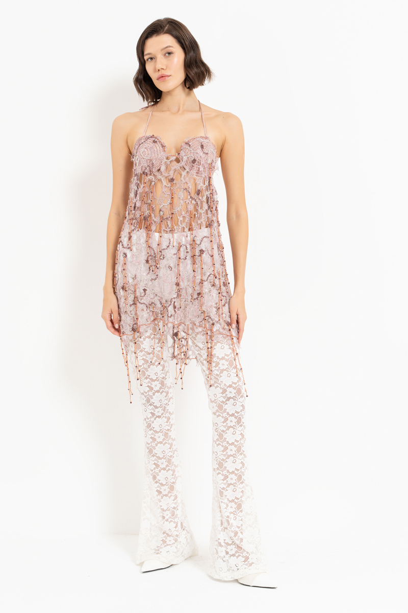 Sheer Offwhite Lace Pants