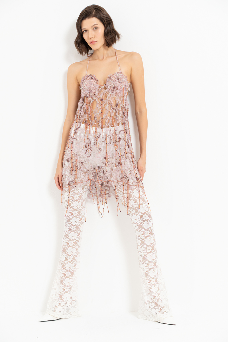 Sheer Offwhite Lace Pants