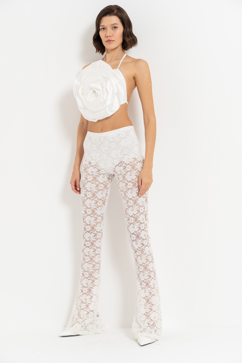 Sheer Offwhite Lace Pants