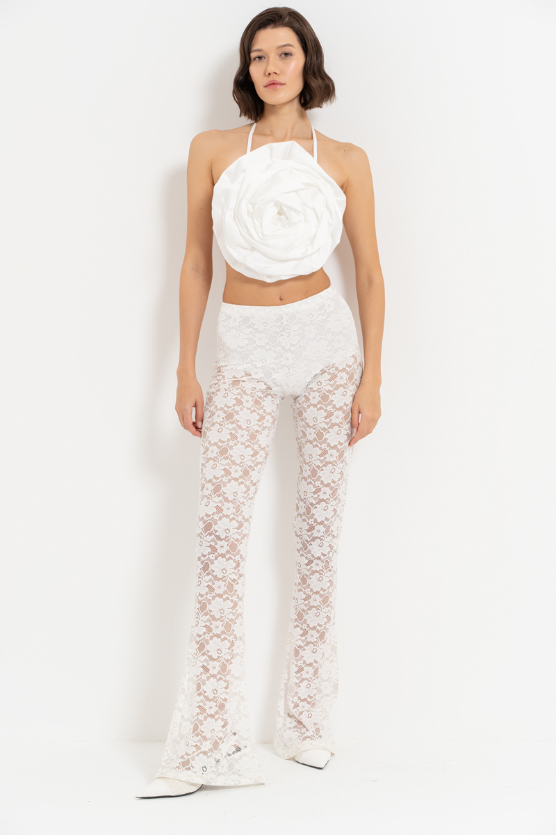 Sheer Offwhite Lace Pants
