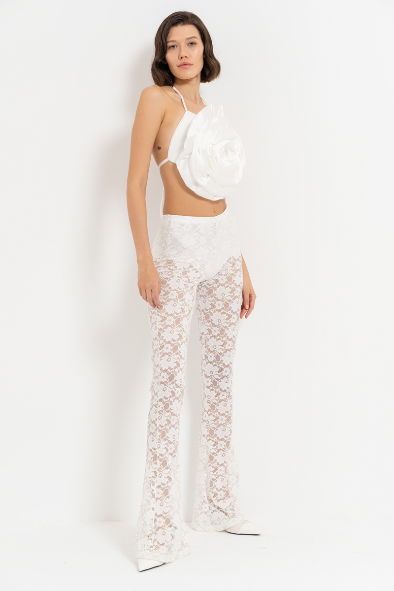 Sheer Offwhite Lace Pants