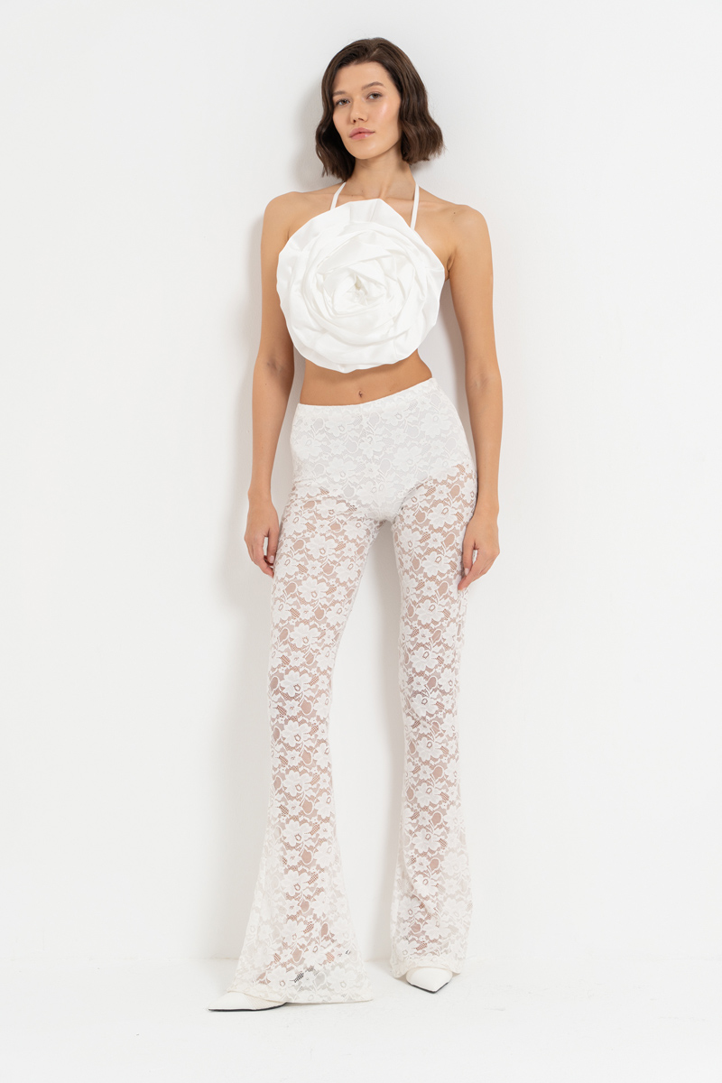 Sheer Offwhite Lace Pants