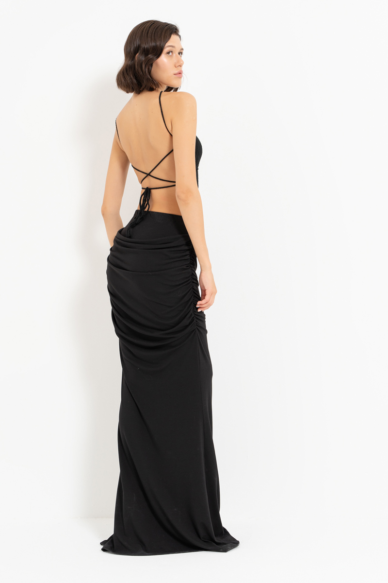Wholesale Black Ruched Maxi Skirt