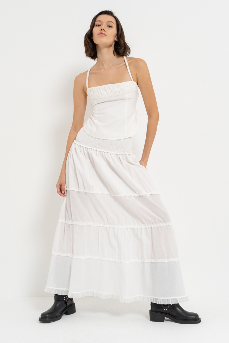 Offwhite Smocked-Waist Maxi Skirt