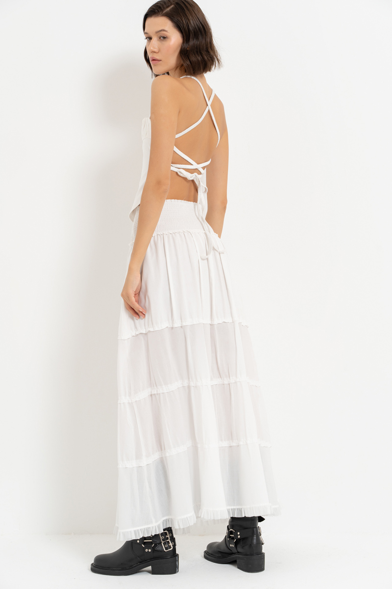 Offwhite Smocked-Waist Maxi Skirt