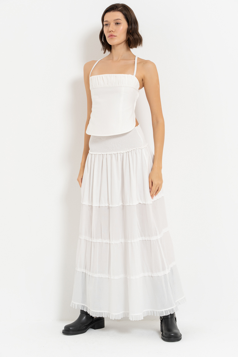 Offwhite Smocked-Waist Maxi Skirt