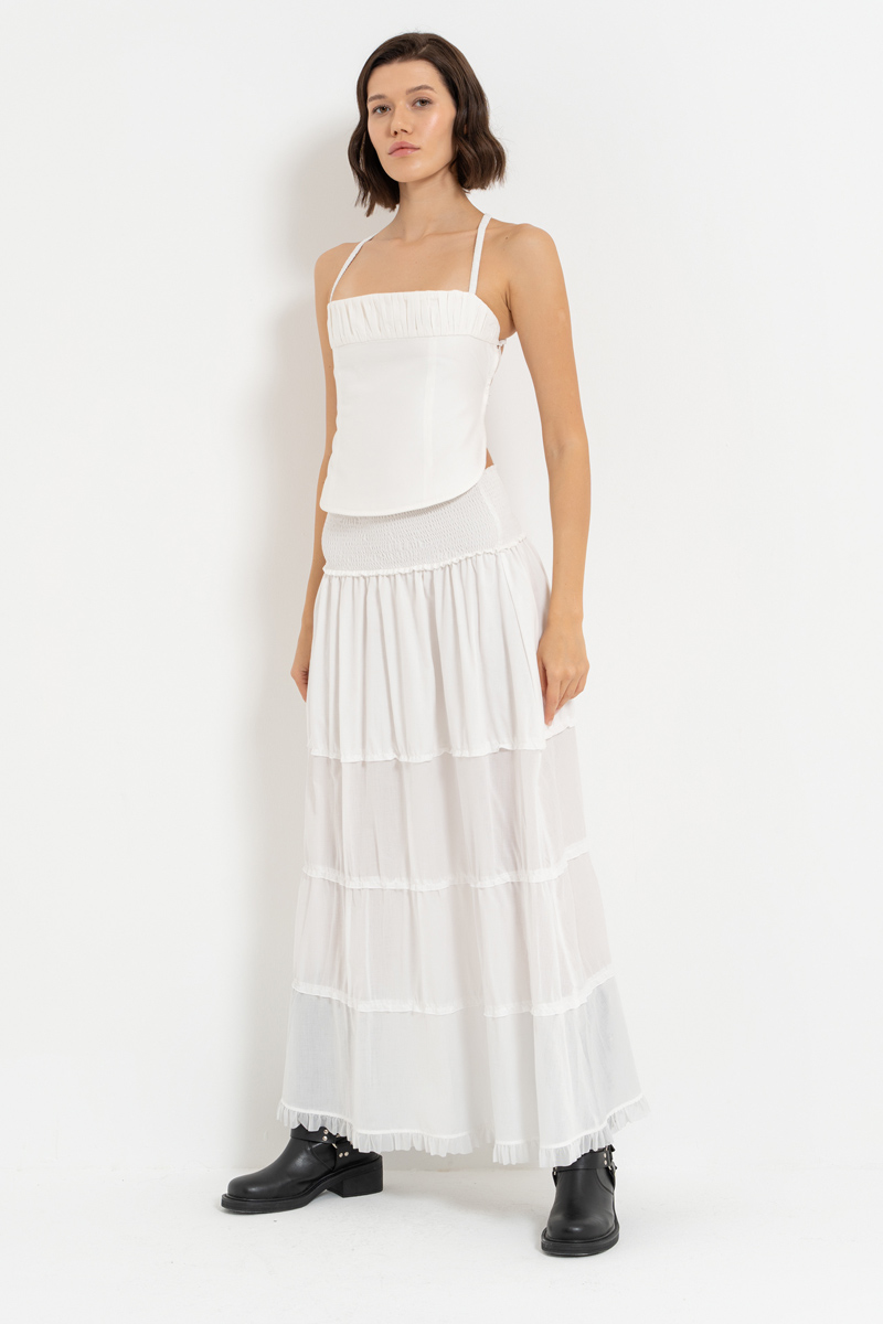 Offwhite Smocked-Waist Maxi Skirt