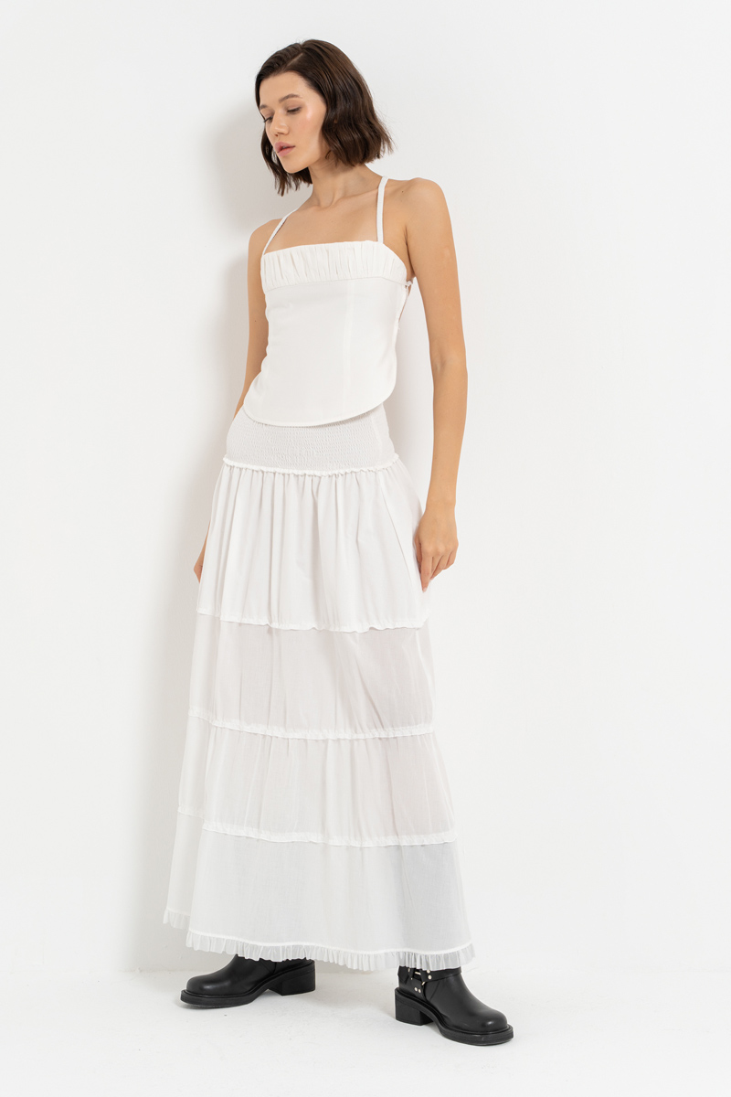 Offwhite Smocked-Waist Maxi Skirt