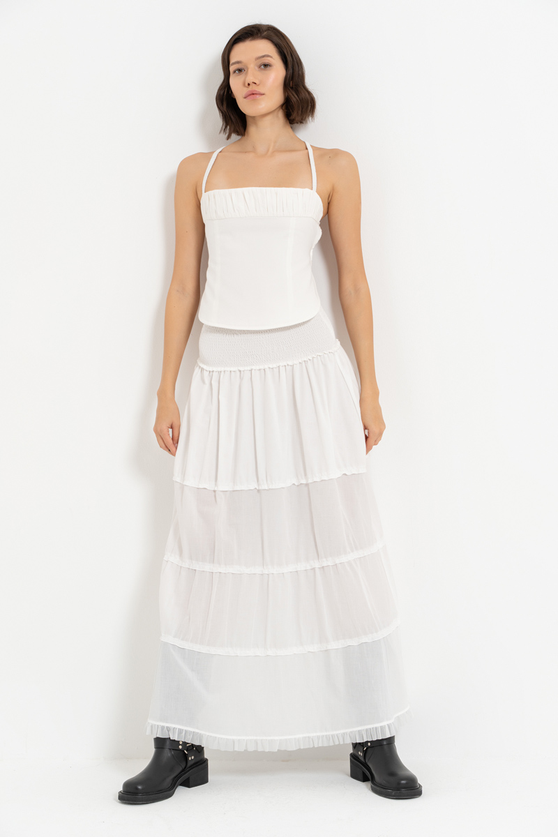 Offwhite Smocked-Waist Maxi Skirt