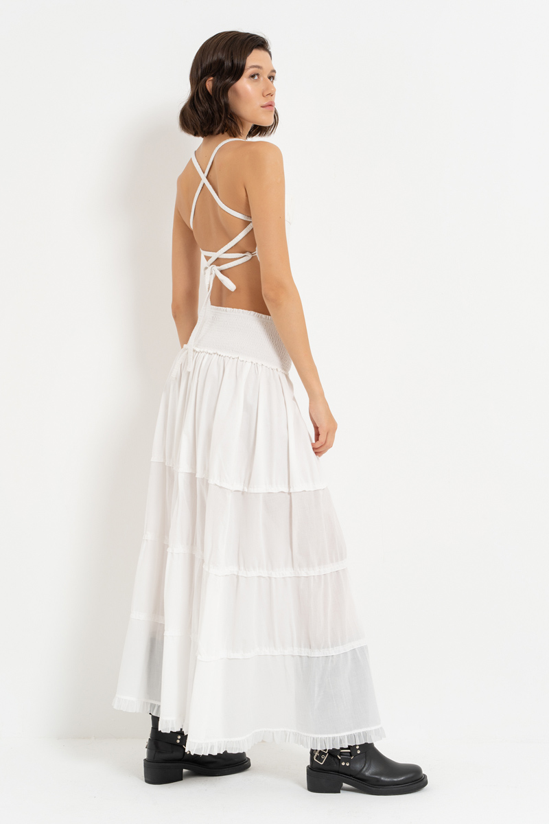 Offwhite Smocked-Waist Maxi Skirt