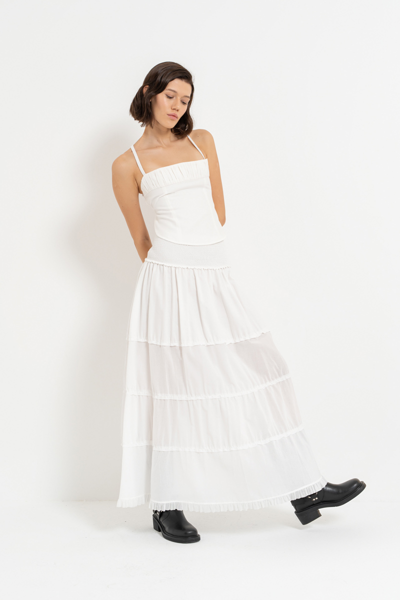 Offwhite Smocked-Waist Maxi Skirt