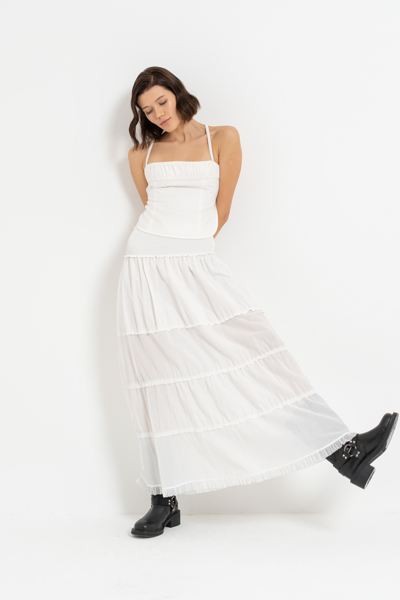 Offwhite Smocked-Waist Maxi Skirt