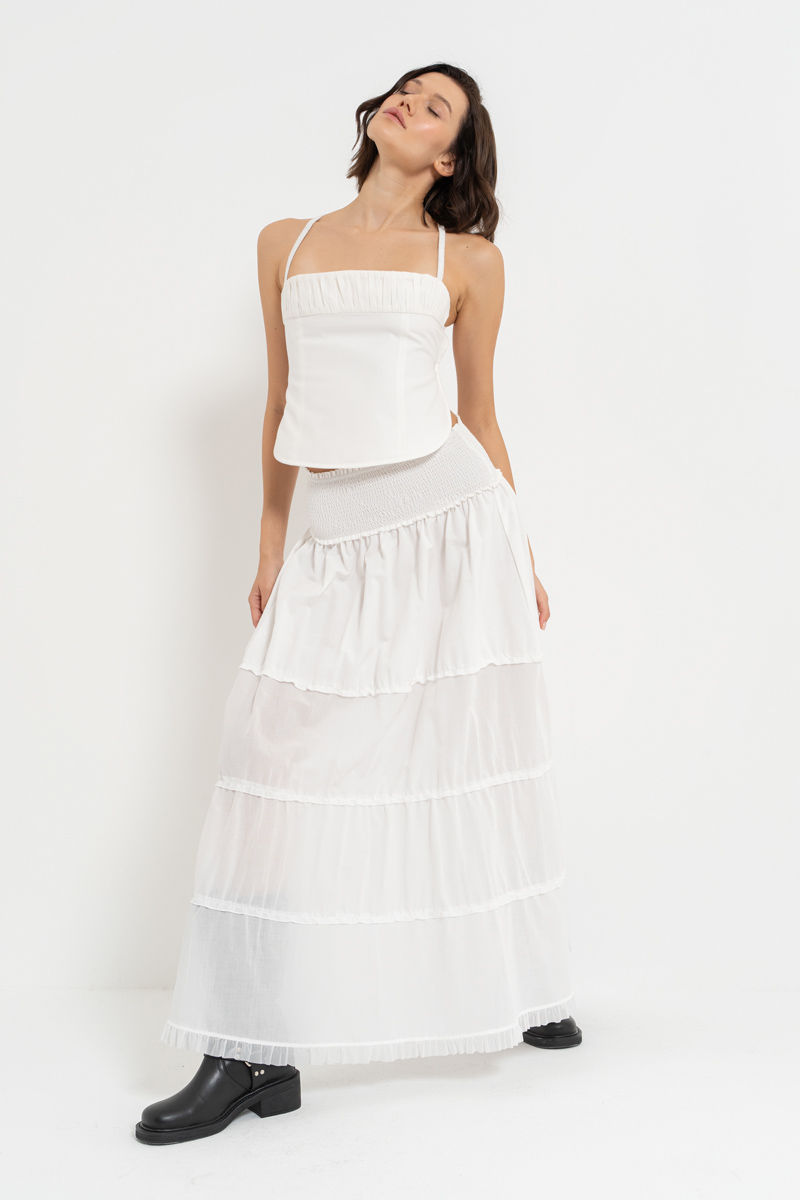 Offwhite Smocked-Waist Maxi Skirt