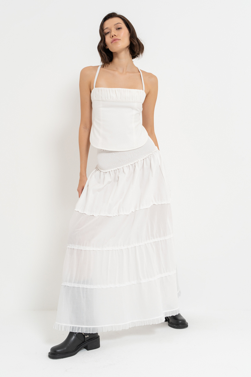 Offwhite Smocked-Waist Maxi Skirt