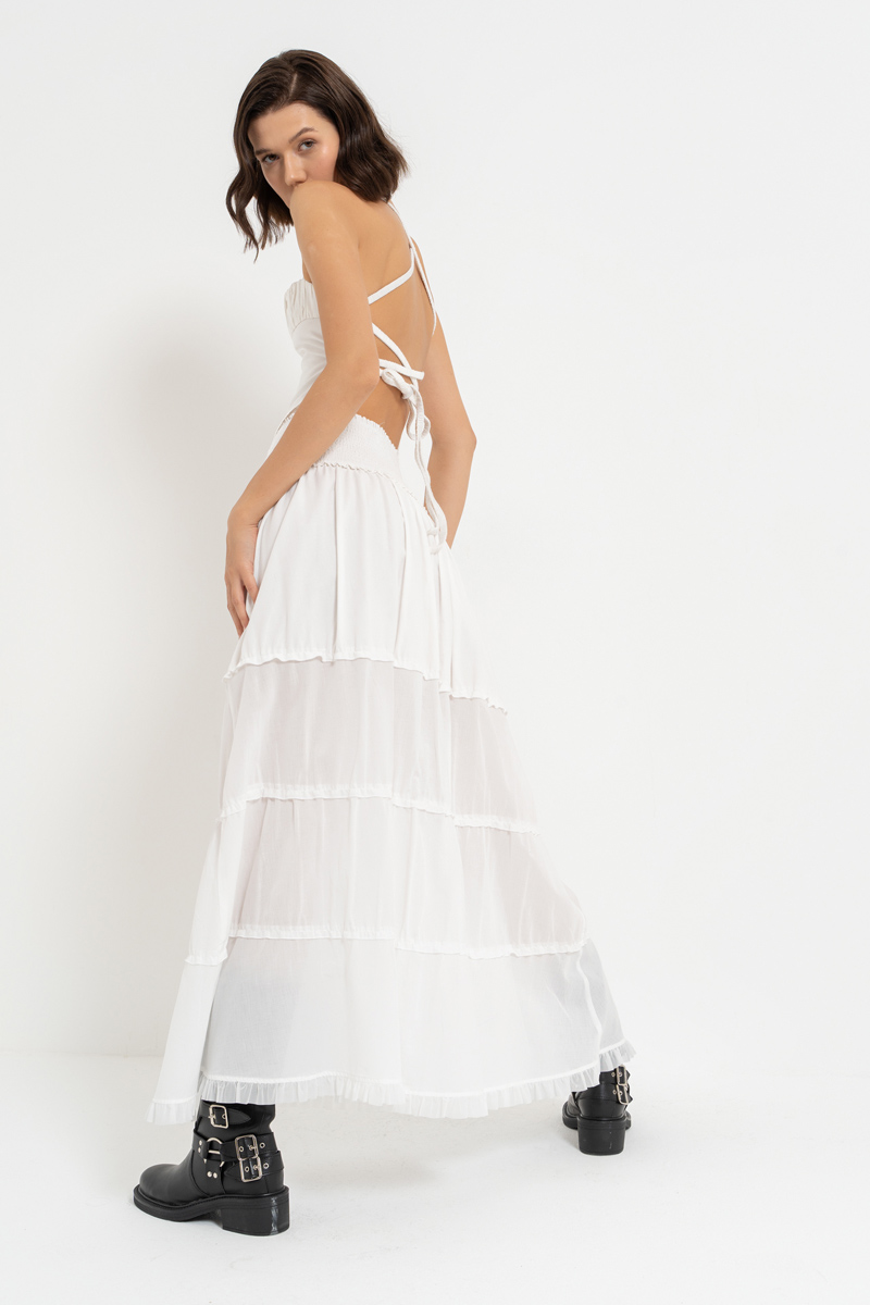 Offwhite Smocked-Waist Maxi Skirt