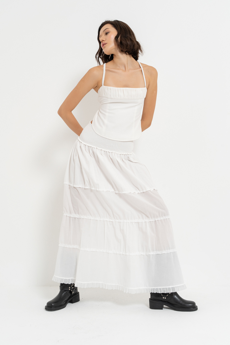 Offwhite Smocked-Waist Maxi Skirt