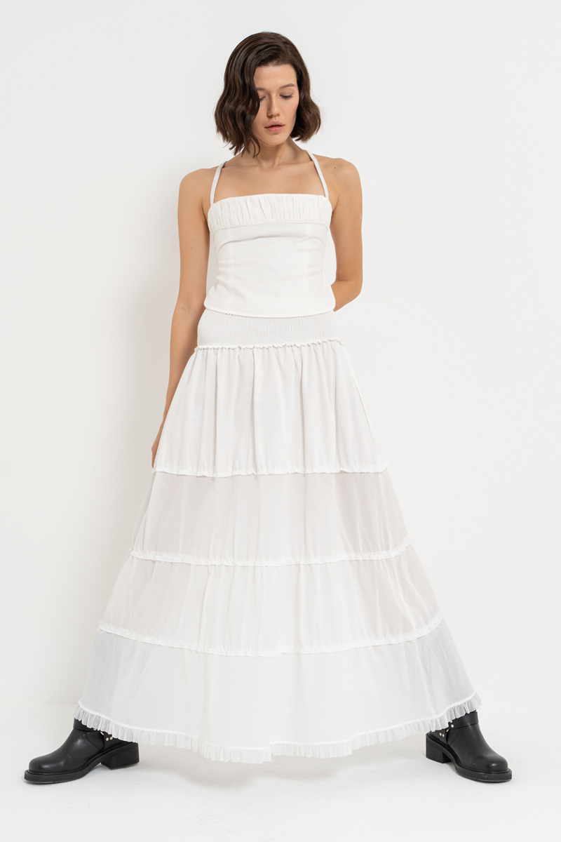 Offwhite Smocked-Waist Maxi Skirt