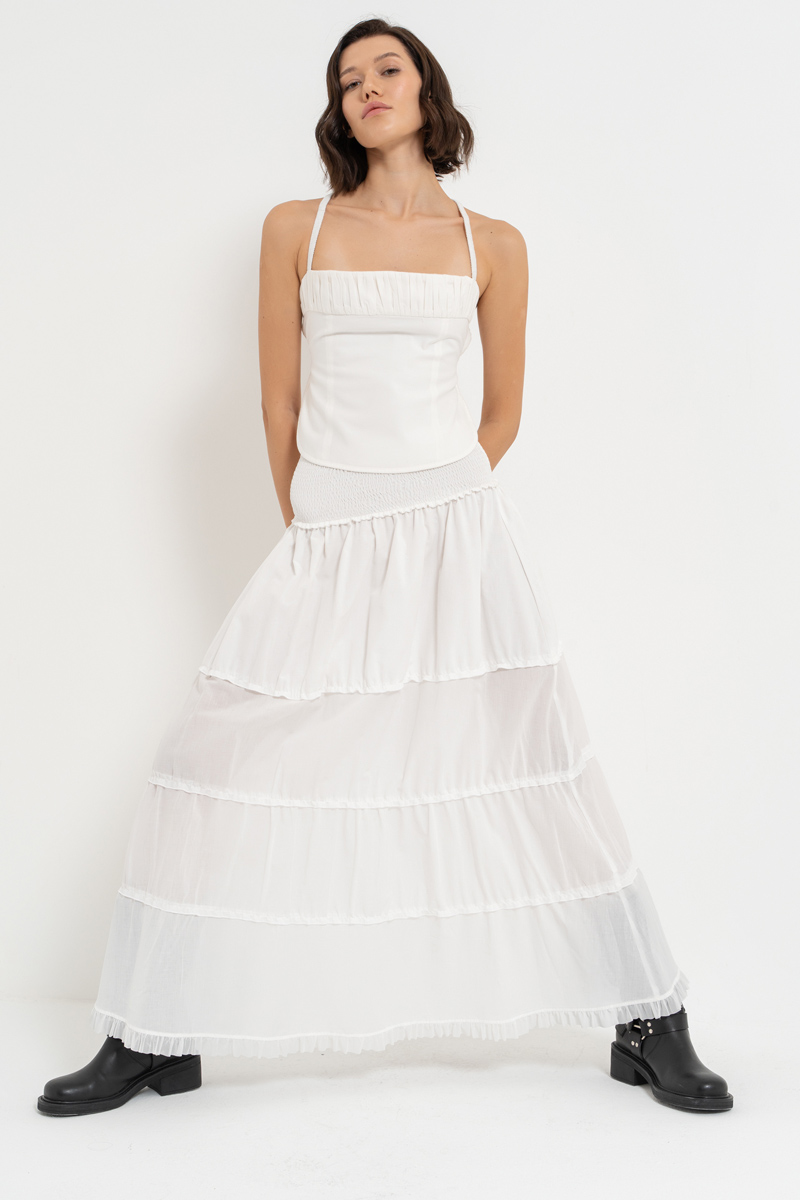 Offwhite Smocked-Waist Maxi Skirt