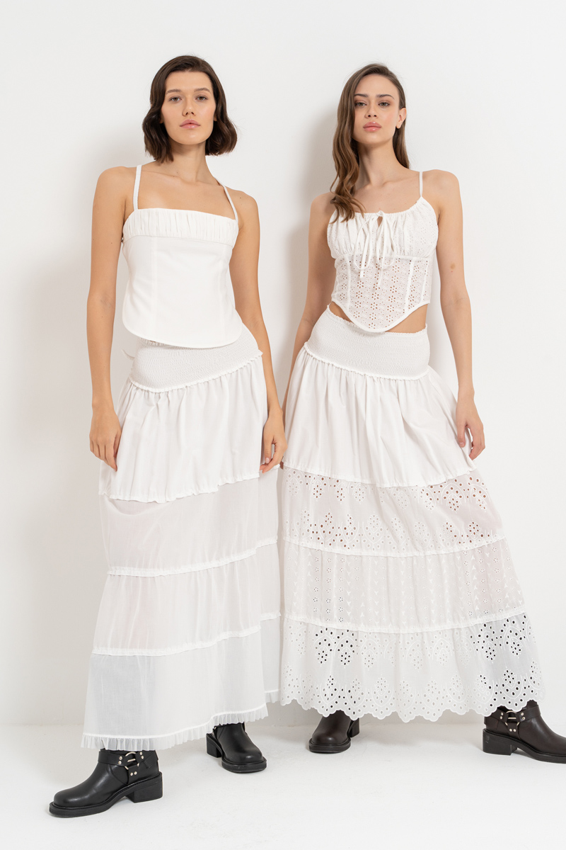 Offwhite Smocked-Waist Maxi Skirt