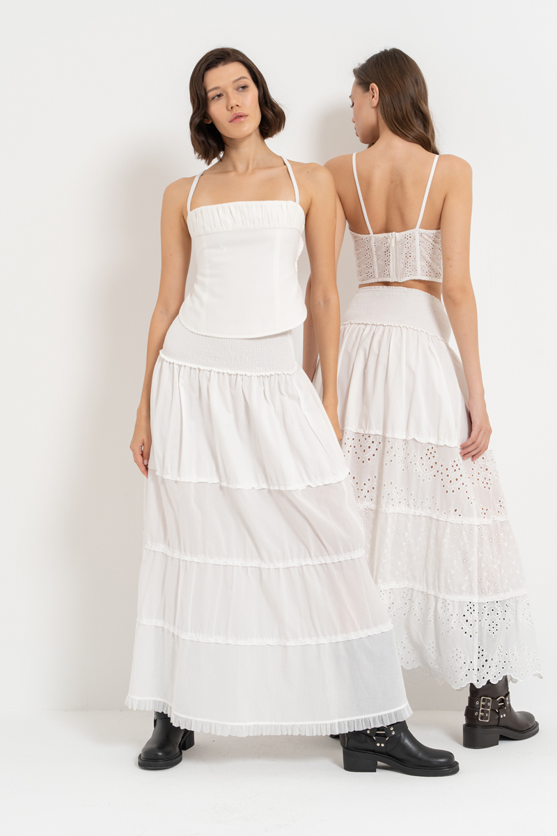 Offwhite Smocked-Waist Maxi Skirt