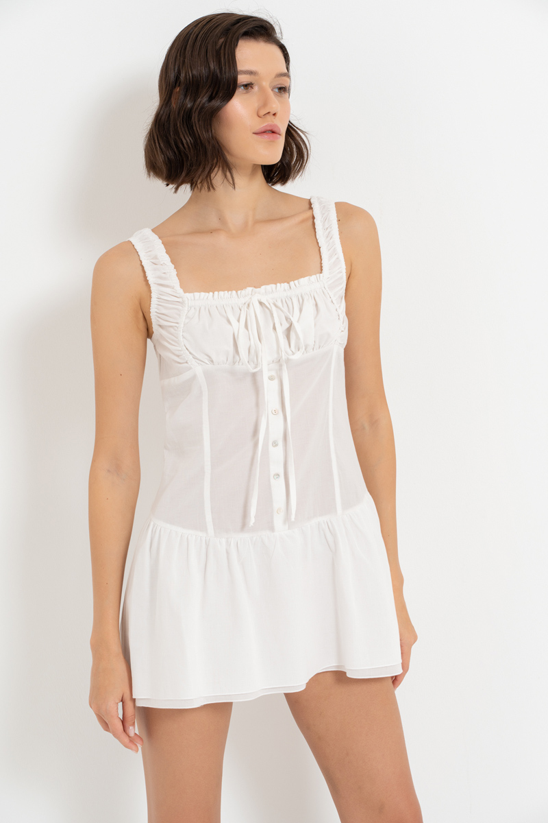 Offwhite Square-Neck Poplin Mini Dress