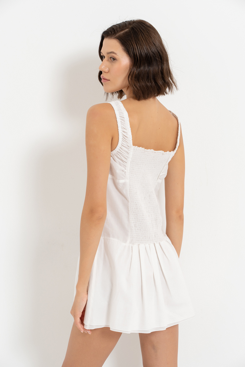 Offwhite Square-Neck Poplin Mini Dress