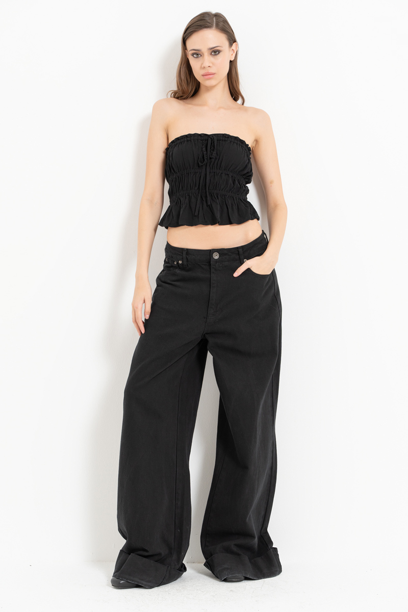 Black Ruched Tube Top