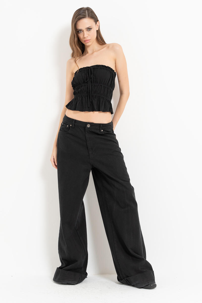Black Ruched Tube Top