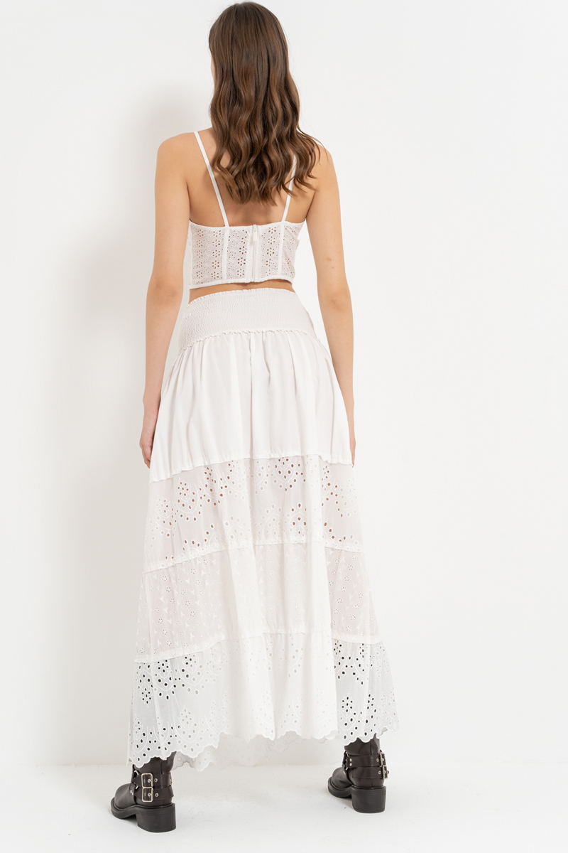 Offwhite Elastic-Waist Embroidered Maxi Skirt